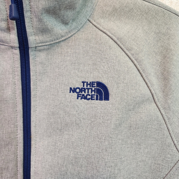 The North Face Womens Grey Jacket Full Zip Warm Navy Blue Stitching Size M  EUC - Picture 3 of 14